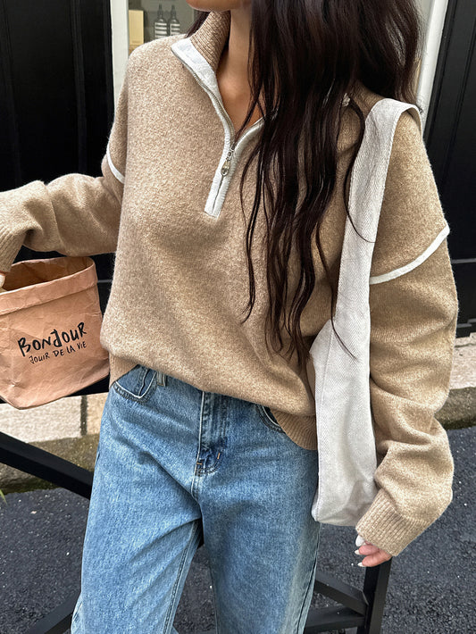 Casual Simple Solid Color Long Sleeve Zipper Sweaters Women Clothing Autumn Winter - Iyanka