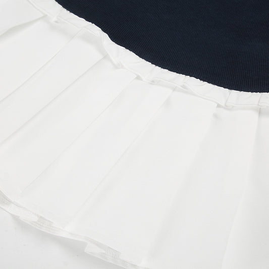 Women Clothing Preppy Collared Shirt Contrast Color Pullover Dress Short Dress Waist Tight A line Pleated Dress