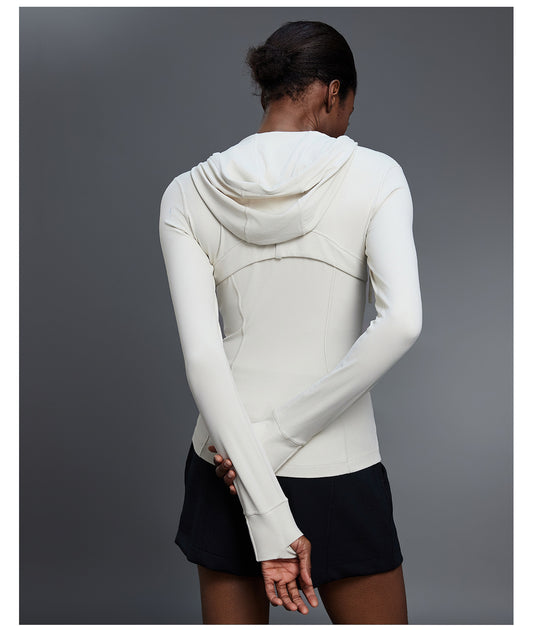 Yoga Jacket Women Slim Fit Slimming Hooded Cardigan Coat Running Sports Fitness Long Sleeved Upper Garment - Iyanka