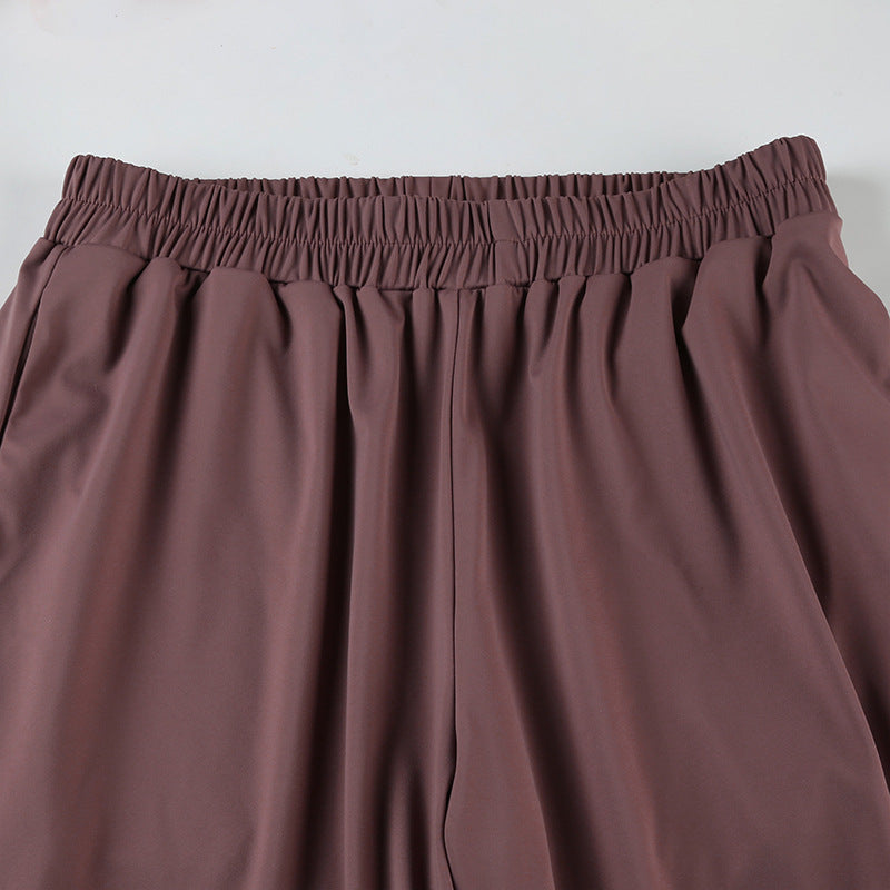 Solid Color Sports Basic Backless Lace up Tube Top Pants Two Piece Sets - Iyanka
