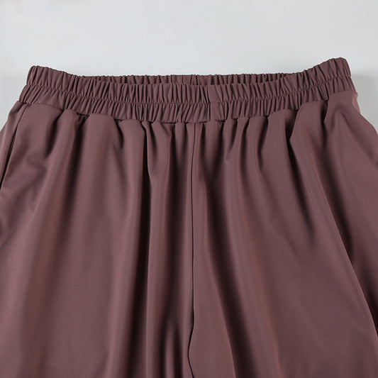 Solid Color Sports Basic Backless Lace up Tube Top Pants Two Piece Sets - Iyanka