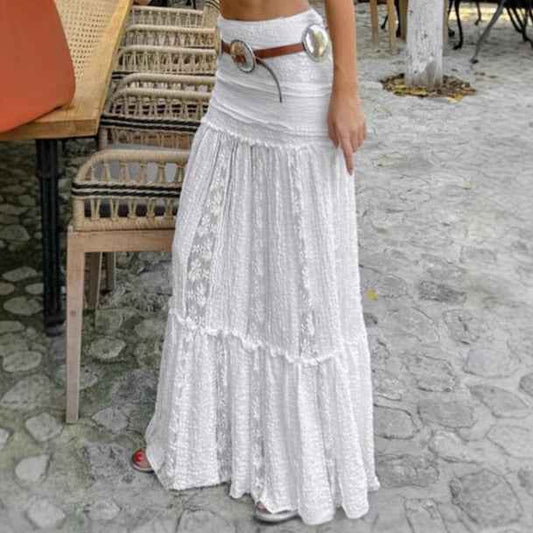 White Lace Casual Vacation A line Skirt Spring Summer Simplicity Lazy Women Clothing