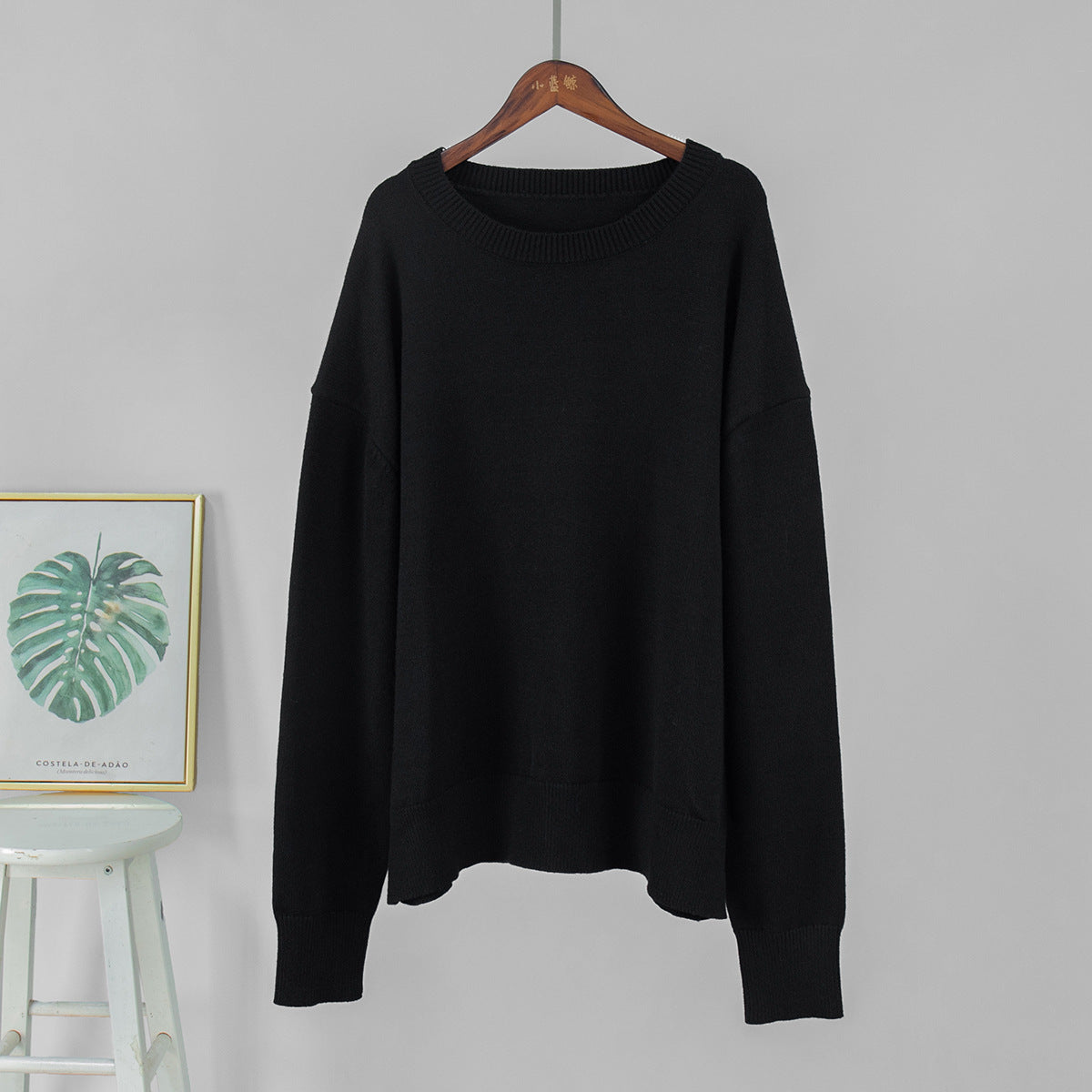 Round Neck Sweater Women Autumn Winter Loose Pullover Sweater Simple Solid Color Sweater - Iyanka