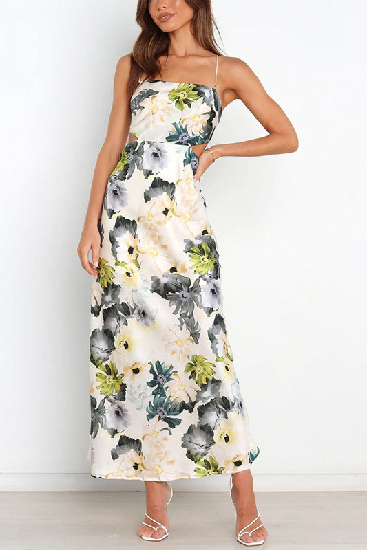 Summer Lace Printing Satin Elegant Dress for Women - Iyanka