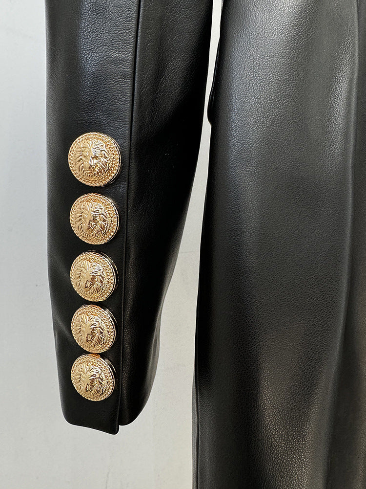 Women Slim Hip Double Breasted Faux Leather Dress - Iyanka