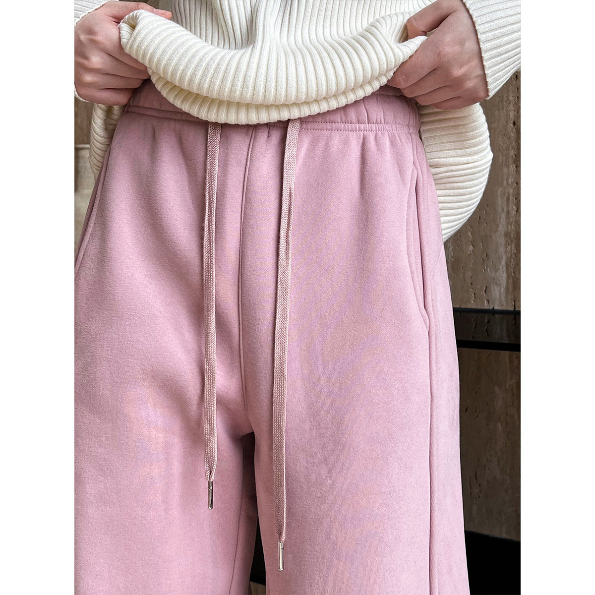 Sports Pink Drawstring Sweatpants for Women Autumn Winter Thermal Velvet Thickened Ankle Banded Pants - Iyanka