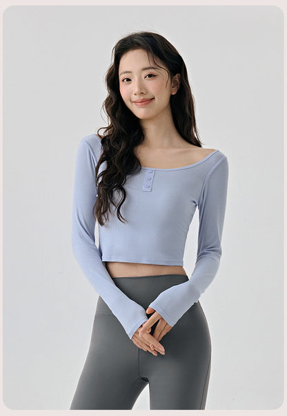 Scoop Yoga Clothing Top Women Short Slim Fit Slimming Workout Top Solid Color Shoulder Sports T shirt - Iyanka