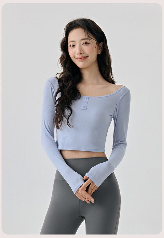 Scoop Yoga Clothing Top Women Short Slim Fit Slimming Workout Top Solid Color Shoulder Sports T shirt - Iyanka