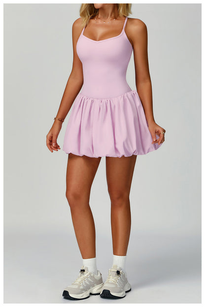 Cross Back Tennis Dress Nude Feel Anti Exposure Exercise Dress Outdoor Casual Running Sports Dress - Iyanka