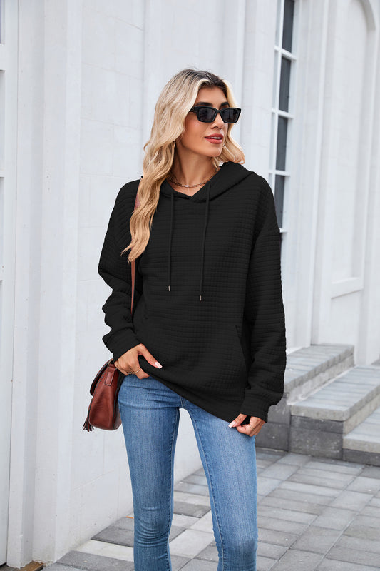 Autumn Winter Solid Color Hooded Pocket Loose Long Sleeve Sweatershirt Coat for Women - Iyanka