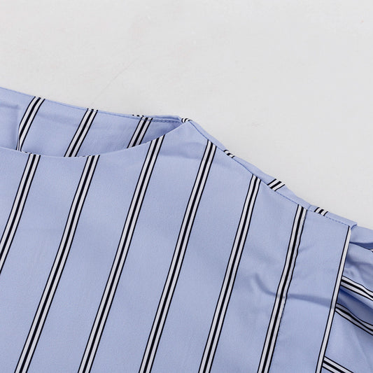 Women Striped Skirt Set round Neck Long Sleeve Tied Pullover Top Office Two Piece Set - Iyanka