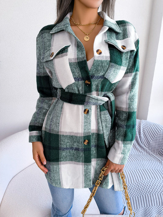 Autumn Winter Casual Long Sleeve Tied Thick Woolen Coat Women Clothing - Iyanka