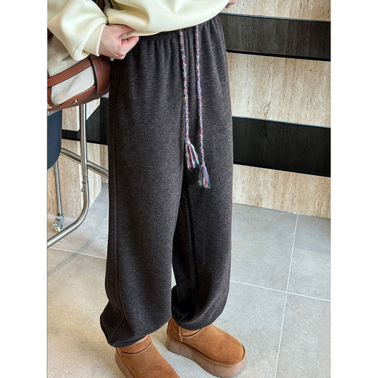 Color Braid Drawstring Sweatpants Women Autumn Winter Elastic Waist Track Pants Ankle Banded Pants Tide - Iyanka