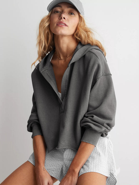 Loose Brand Hooded Sweatshirt Women Spring Autumn Women Clothing V neck Top Pullover Long Sleeved Shirt - Iyanka
