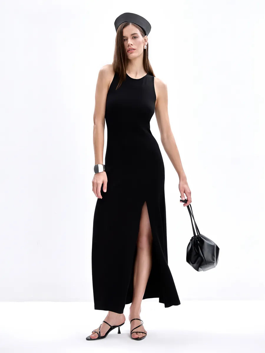 Vest Woolen Dress Long Elegant Split Tight Dress