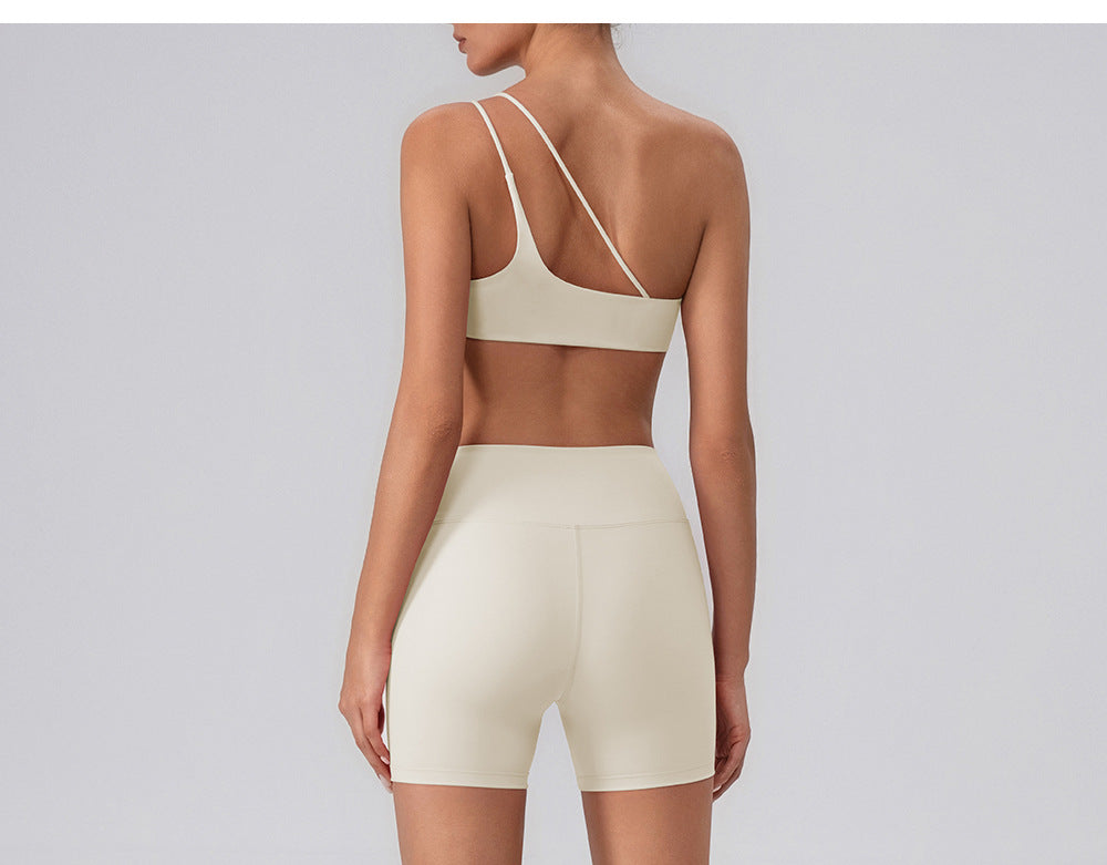 Summer Training Workout Clothes Outer Wear Beauty Back Hollow Out Cutout Vest Oblique Shoulder Yoga Bra Top Nude Feel Sports Underwear for Women - Iyanka