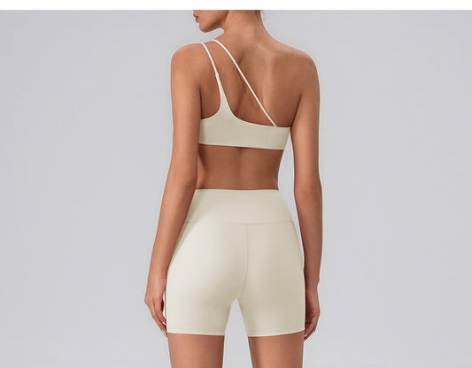 Summer Training Workout Clothes Outer Wear Beauty Back Hollow Out Cutout Vest Oblique Shoulder Yoga Bra Top Nude Feel Sports Underwear for Women - Iyanka