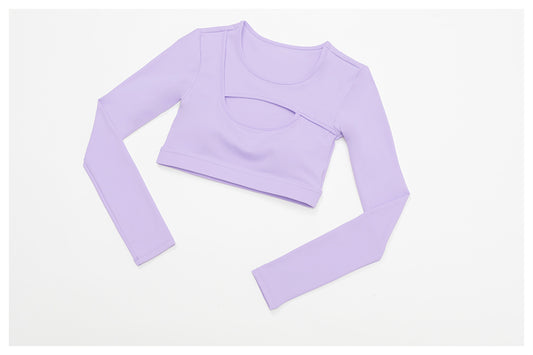 Nude Feel Tight Yoga Long Sleeve Shockproof Sports Hollow Out Cutout T shirt Running Workout Yoga Top - Iyanka
