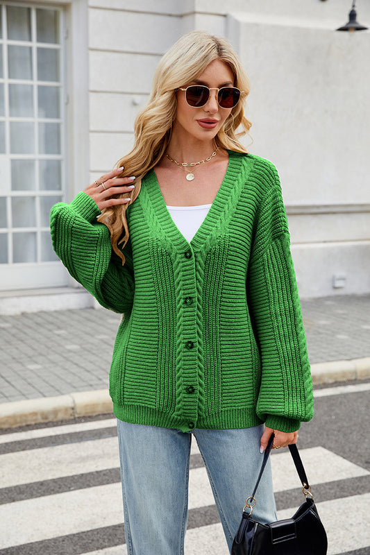 Women Clothing Idle Loose Sweater Coat Autumn Winter Long Sleeved V neck Twisted Knitted Sweater - Iyanka