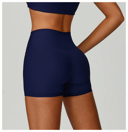 Threaded Tight Yoga Shorts High Waist Hip Lift High Intensity Sports Workout Clothes Outdoor Running Shorts - Iyanka