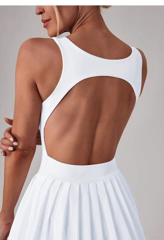 Sleeveless Sports Yoga Dress Fitness Faux Two Pieces Anti Wardrobe Malfunction Base Pockets Draped Dress Running Tennis Dress Women - Iyanka