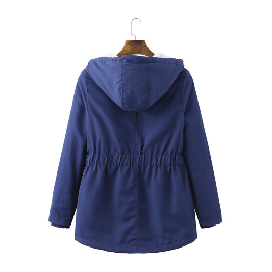 Ladies Hooded Lambswool Parka Winter Warm Waist Women Cotton-Padded Coat - Iyanka