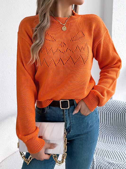 Solid Color Hollow Out Cutout out Lantern Long Sleeve Pullover Halloween Women Clothing - Iyanka