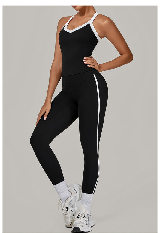 Contrast Color Binding Sports Suit Women Tight Nude Feel Yoga Clothes Sports Outdoor Fitness Two Piece Sets - Iyanka