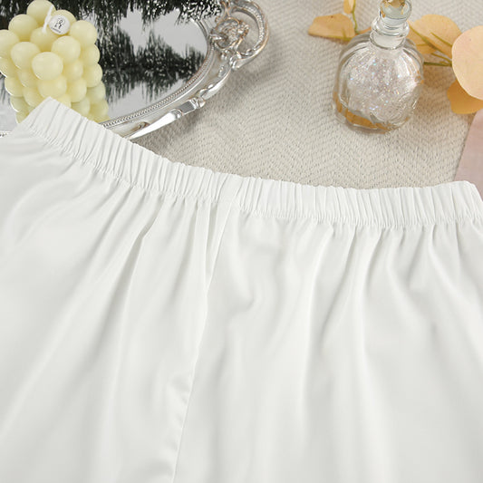 Autumn White Cardigan Lace up Long Sleeve Shorts Pajamas Women Minimalist Can Be Outerwear Homewear - Iyanka