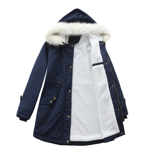 Autumn Winter Detachable Fur Collar Women Overcome Long Sleeve Hooded Cotton Padded Coat Fleece Coat Cotton Padded Coat Women - Iyanka