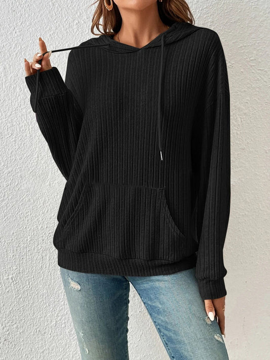 Autumn Winter Knitwear Hooded Sunken Stripe Kangaroo Pocket Long Sleeve Bathroom - Iyanka