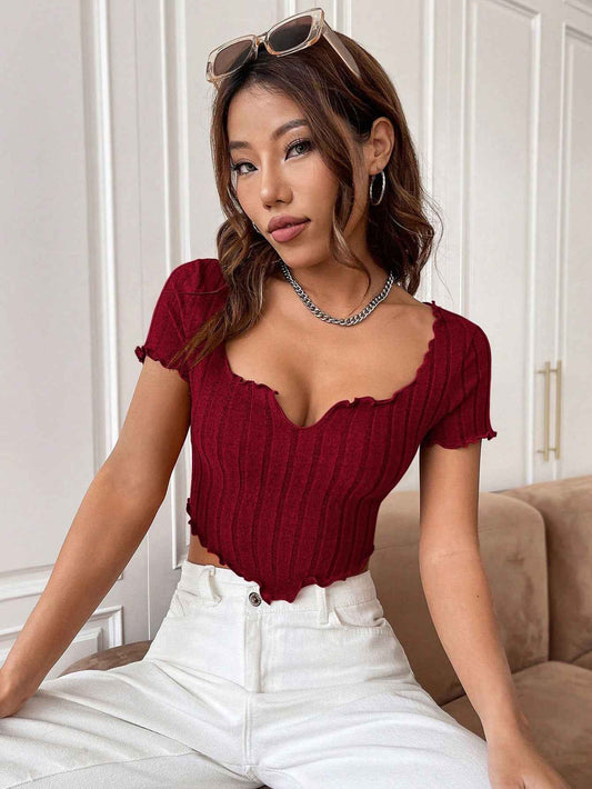 Women’s Summer Slim Fit V-Neck Cropped Tank Top – Casual French Style