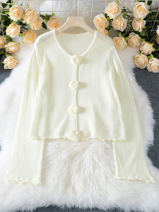 Women Sweater Autumn Winter Three Dimensional Floral Slim Fit Wooden Ear Pullover Women Sweater Top - Iyanka