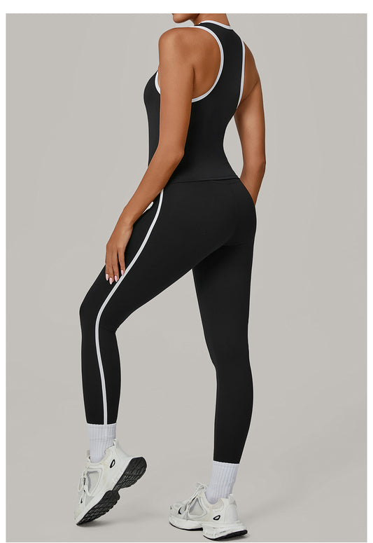 Sports Color Contrast Patchwork Tight Nude Feel Yoga Two Piece Sets Running Fitness Yoga Wear - Iyanka