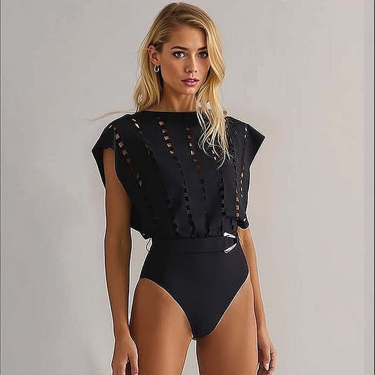 Hollow Out Cutout Batwing Sleeve Sexy Slimming One Piece Swimsuit Women - Iyanka