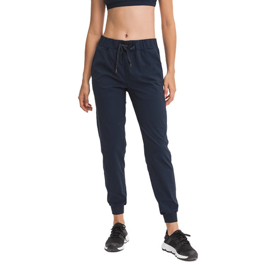 Spring Summer Elastic Lace-up Waist Yoga Pants Simple Straight Sports Casual Elastic Ankle-Tied Cropped Pants for Women - Iyanka
