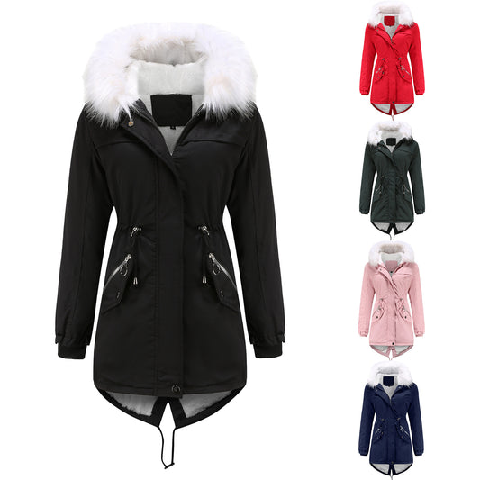 Parka Women Plus Size Mid-Length Fleece Lined Coat Women Warm with Fur Collar Loose Winter Coat Plus Size - Iyanka