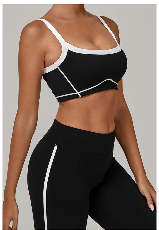 Autumn Sand Color Contrast Patchwork Yoga Bra Double Shoulder Strap Beauty Back Quick Drying Sports Tops Outerwear Running Yoga Clothes - Iyanka