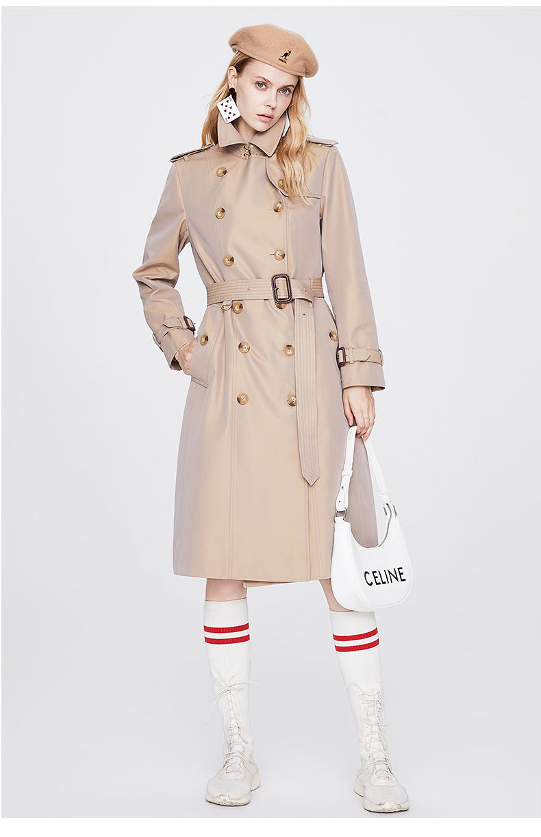 Autumn Trench Coat Women Long Trench Coat Popular Slim Fit Solid Color Non-Wrinkle Coat - Iyanka