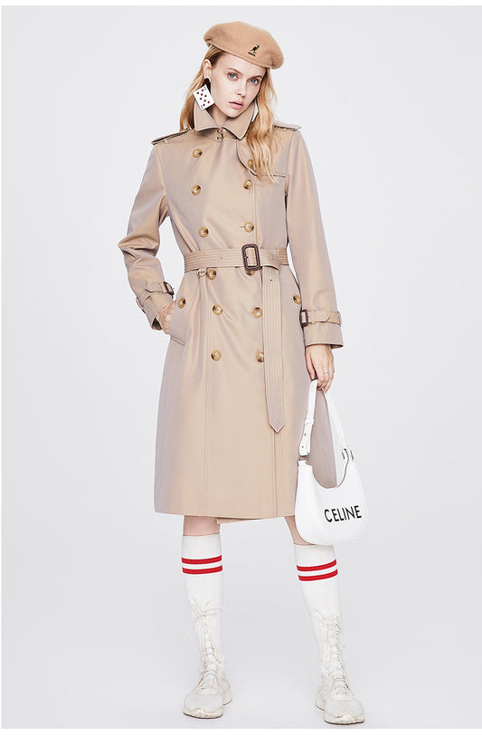 Autumn Trench Coat Women Long Trench Coat Popular Slim Fit Solid Color Non-Wrinkle Coat - Iyanka