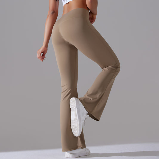 Classic Solid Color Bell Bottom Pants Yoga Pants Women Slim Fit Hip High Waist Elastic Training Wide Leg Pants Fitness Pants - Iyanka