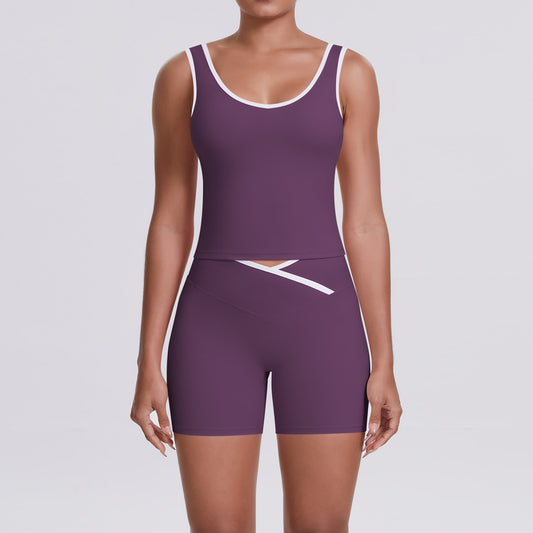 Cross High Top Sports Women Contrast Color Backless Tight Nude Feel Yoga Running Fitness Yoga Wear - Iyanka