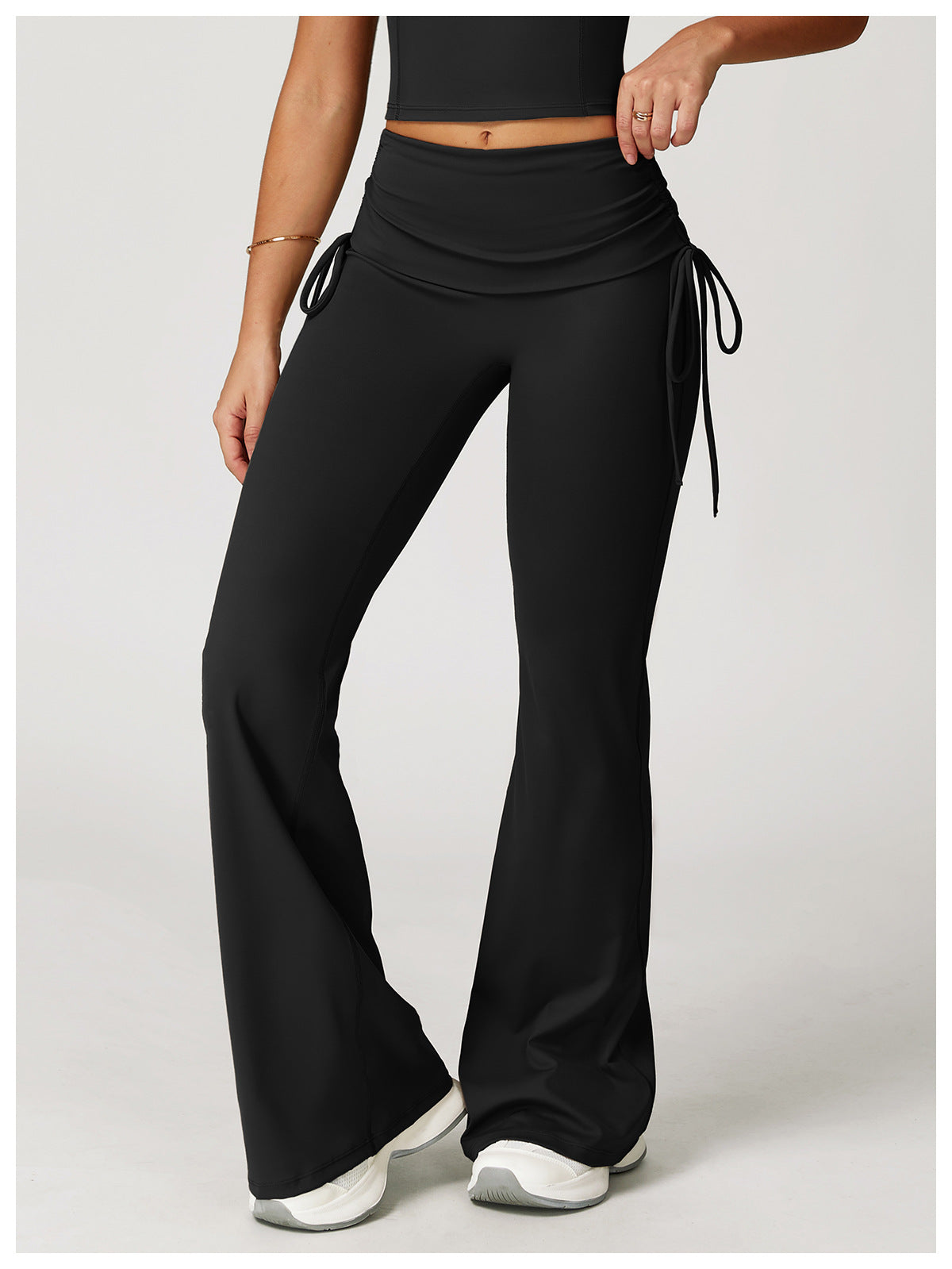 Folding High Waist Flared Pants Nude Feel Wide Leg Slimming Trousers Outdoor Running Fitness Sports Flared Pants - Iyanka