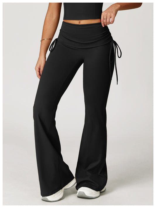 Folding High Waist Flared Pants Nude Feel Wide Leg Slimming Trousers Outdoor Running Fitness Sports Flared Pants - Iyanka