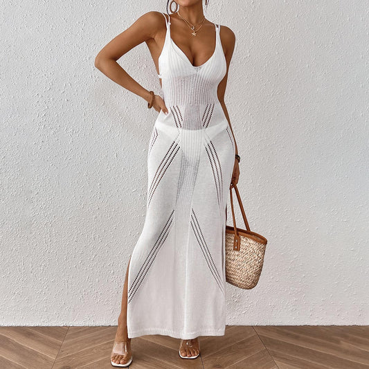 Women Vacation Beach Dress Long Dress Women Clothing Strap Strap Split Dress Slim Fit Suspender Dress - Iyanka