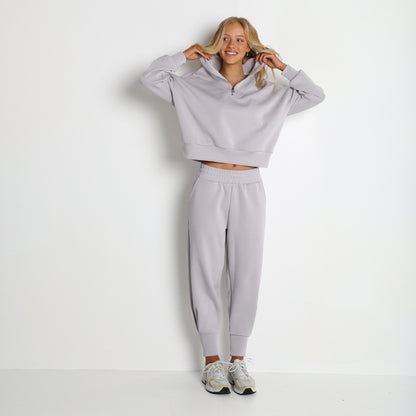 Zipper Half Open Collar Long Sleeve Sweatshirt Sweatpants Pullover Casual Two Piece Set - Iyanka