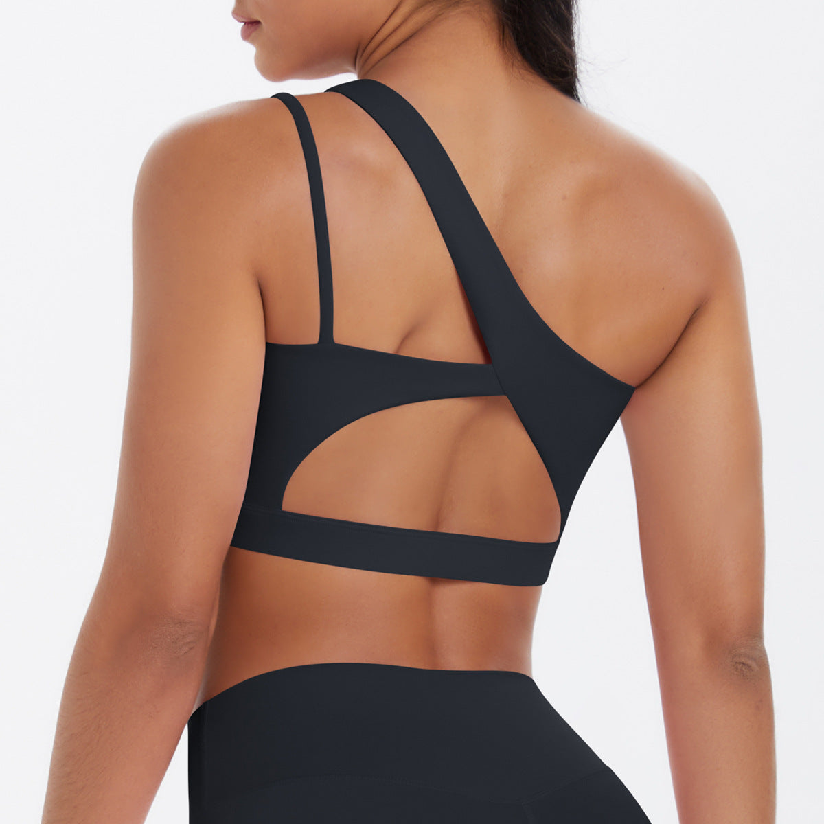 Solid Color One Shoulder Beauty Back Yoga Bra Nude Feel Push up Sports Bra Irregular Asymmetric Shoulder Strap Sports Vest for Women - Iyanka