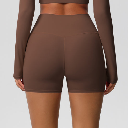 Solid Color Ribbon Pocket Yoga Pants Sports Fitness Shorts Breathable High Waist Belly Contracting Yoga Shorts for Women - Iyanka