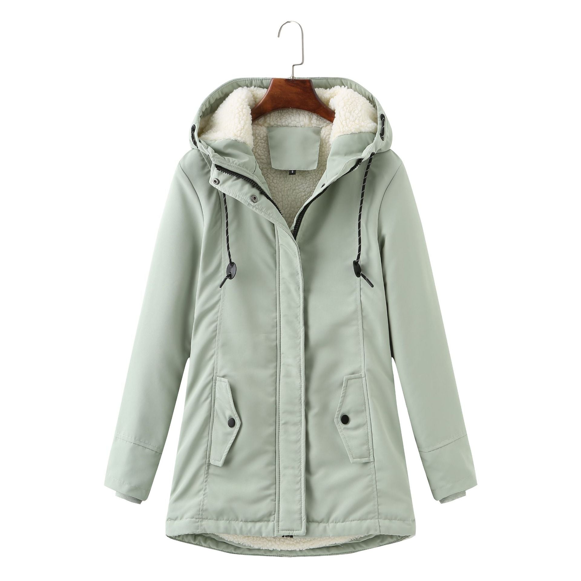 Ladies Hooded Lambswool Parka Winter Warm Waist Women Cotton-Padded Coat - Iyanka