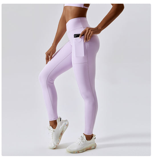 Nude Feel Yoga Pants Hip Lifting Pocket Quick Drying Fitness Pants Criss Cross Waist Head Skinny Running Sports Pants Women - Iyanka